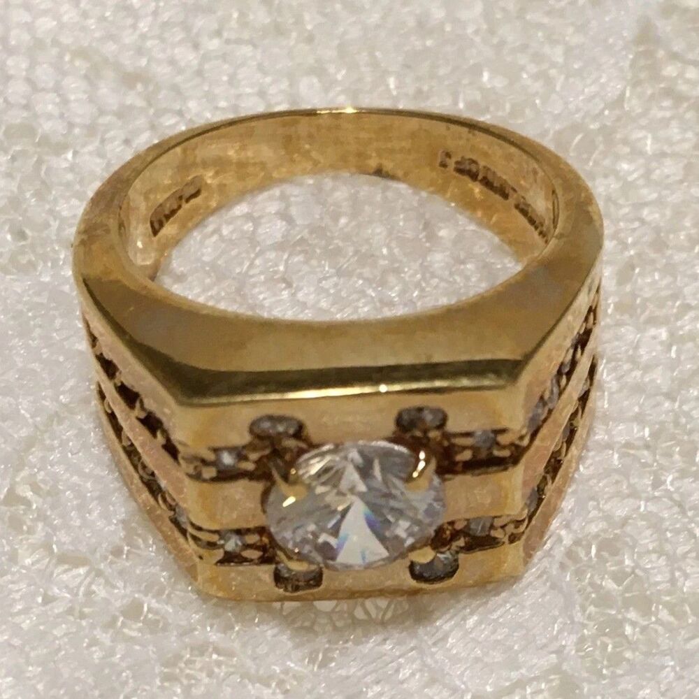 Vintage Lind Gold Plated Faux Diamonds Size 9 Ring 14K HGE Womens Size 8